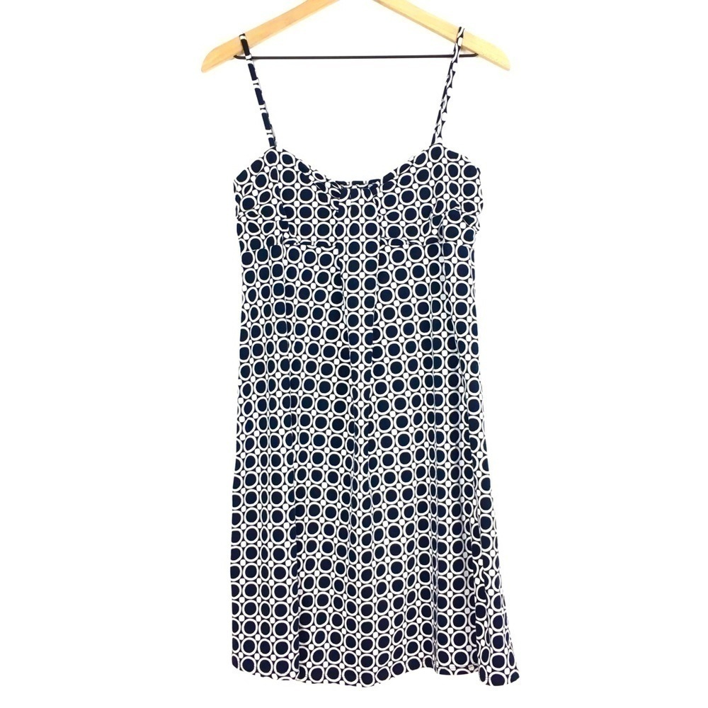 ANN TAYLOR Sun Dress Dots Spaghetti Straps Classic Navy Size LP Large Petite